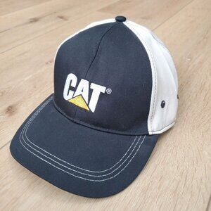 CAT Caterpillar Raised Logo Adjustable Strap Back Curve Bill Style Black Tan Hat